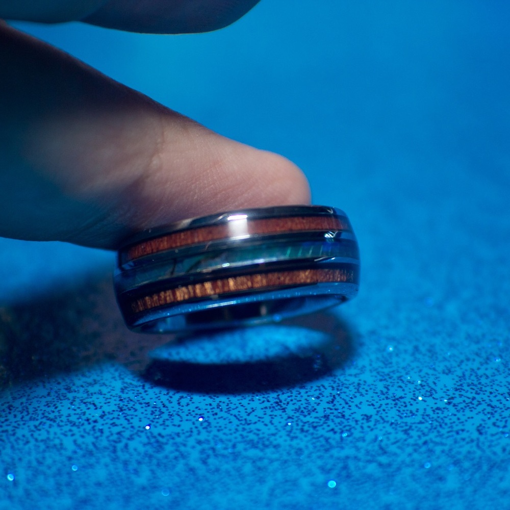*Reserved* Koa Wood Abalone Shell Tungsten Ring
